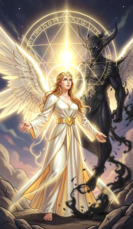 Hariel and the demon Eligos, angel and spirit in conflict